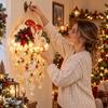 Christmas Party Supplies Vintage Lighted Snowfall Cloud, Cascading Snowflake Light with Reindeer/Angel, Winter Hanging Decor LED Holiday Lantern