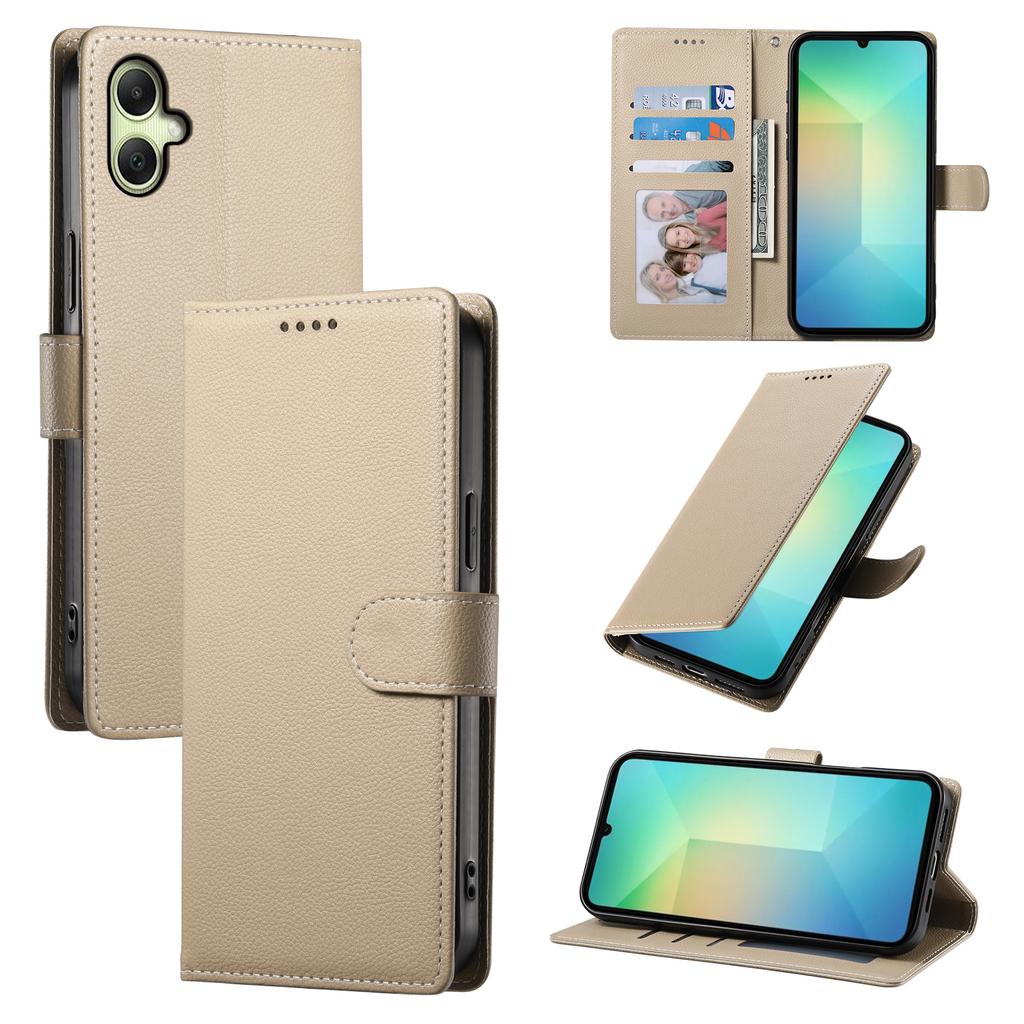 For Samsung Galaxy A07 5G/A07 4G Case Magnetic Snap Litchi Texture Leather Wallet Phone Cover with Wrist Strap