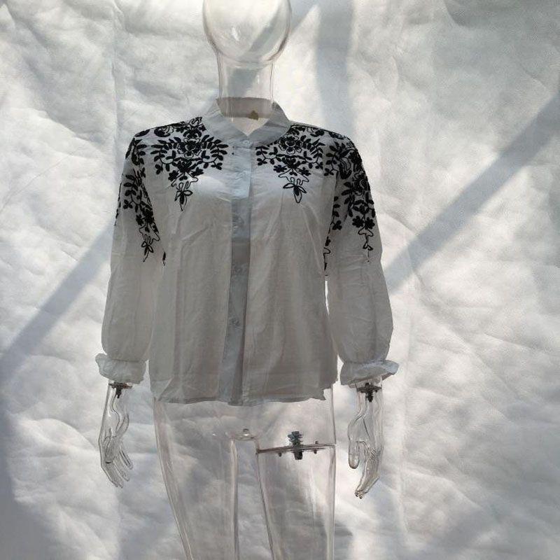 Female Long Women Sleeve Embroidery Blouse Shirt Korean Flower Tops Shirt Fresh