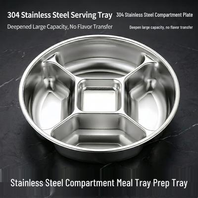 Stainless Steel 5-Compartment Dinner Plate for Home or Canteen