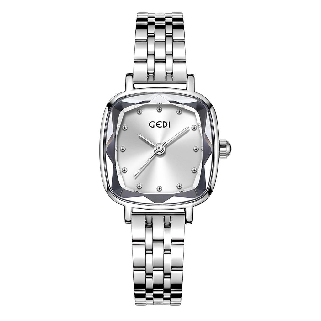 Gedi Women's Waterproof Square Dial Steel Band Quartz Watch for Daily Commute