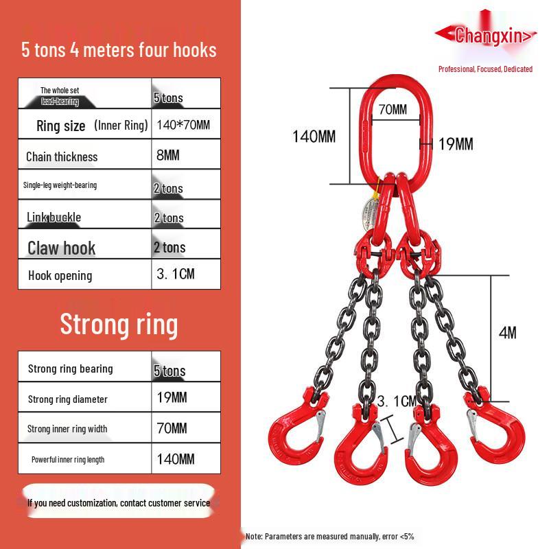 G80 Grade Heavy-Duty Steel Lifting Chain Sling with Double and Quad Hooks for Crane Use