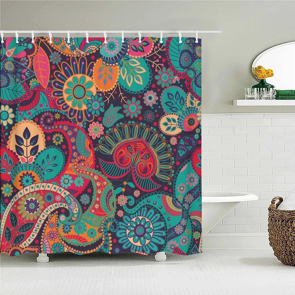 3D Flower India Bohemian Print Nordic Style Shower Curtain Set With Hooks Natural Landscape Home Decoration Bathroom Curtains