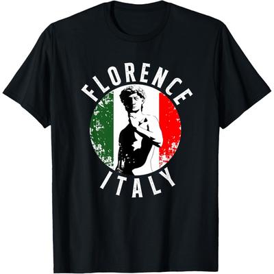 Vintage David Sculpture In Florence Tuscany With Italy Flag T-Shirt