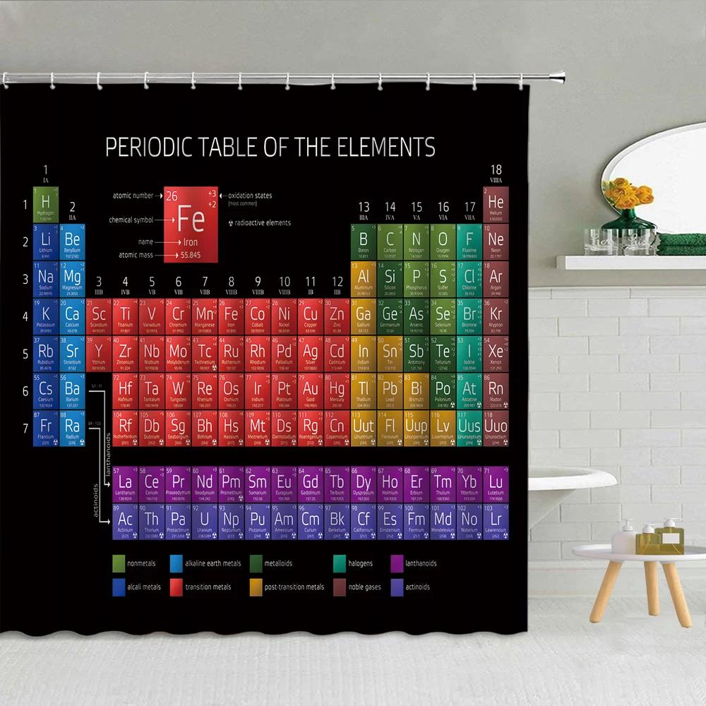 Chemistry Creative Pattern Shower Curtain Periodic Table of Elements Polyester Fabric Bathroom Supplies Decor With Hook Washable