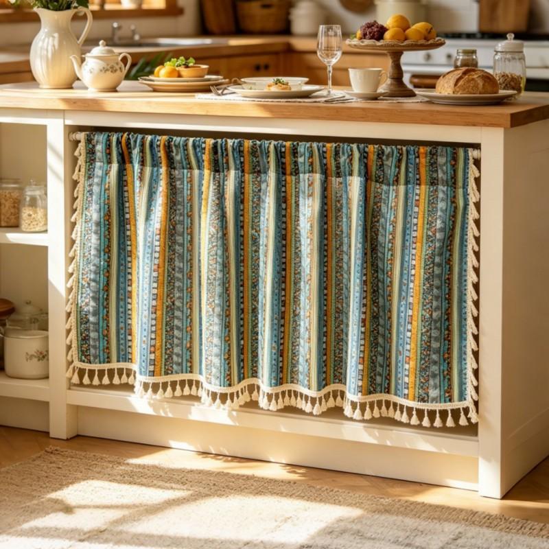 Bohemian Print Cotton Short Curtain Balcony Window Semi-Sheer Privacy Panel Rod Pocket Hook Grommet Options