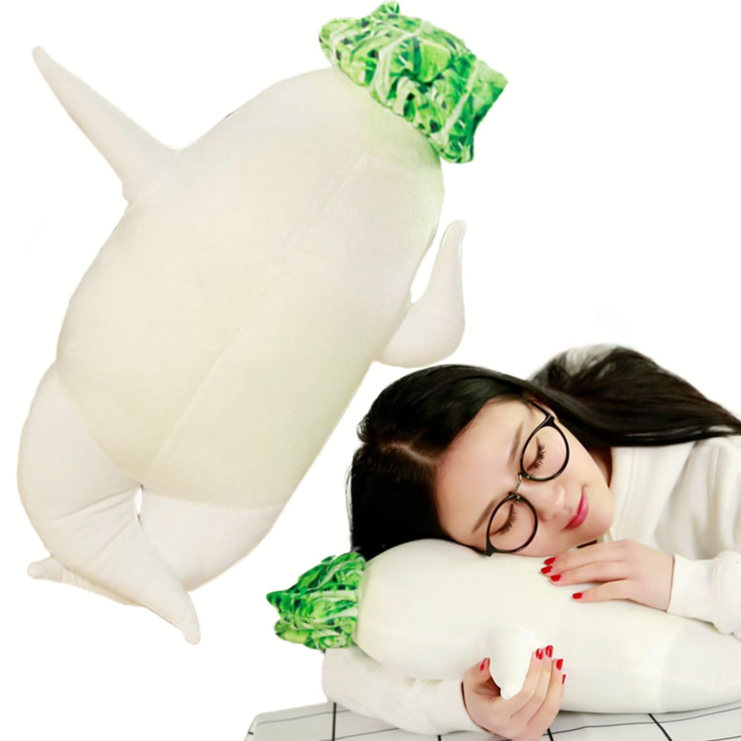 

EU SOU Daikon Radish Body Pillow, Vegetable Cushion, Neck Pillow, Plush Toy, Nap Pillow, Fluffy and Soft, Sleeping Pillow with Backrest (80cm)