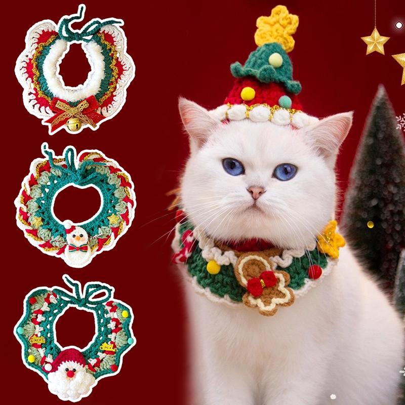 Pet Christmas Bib Drool Towel Adjustable Cat Dog Scarf Knitted Pet Clothes Cats Chinese New Year Costume Cat Accessories