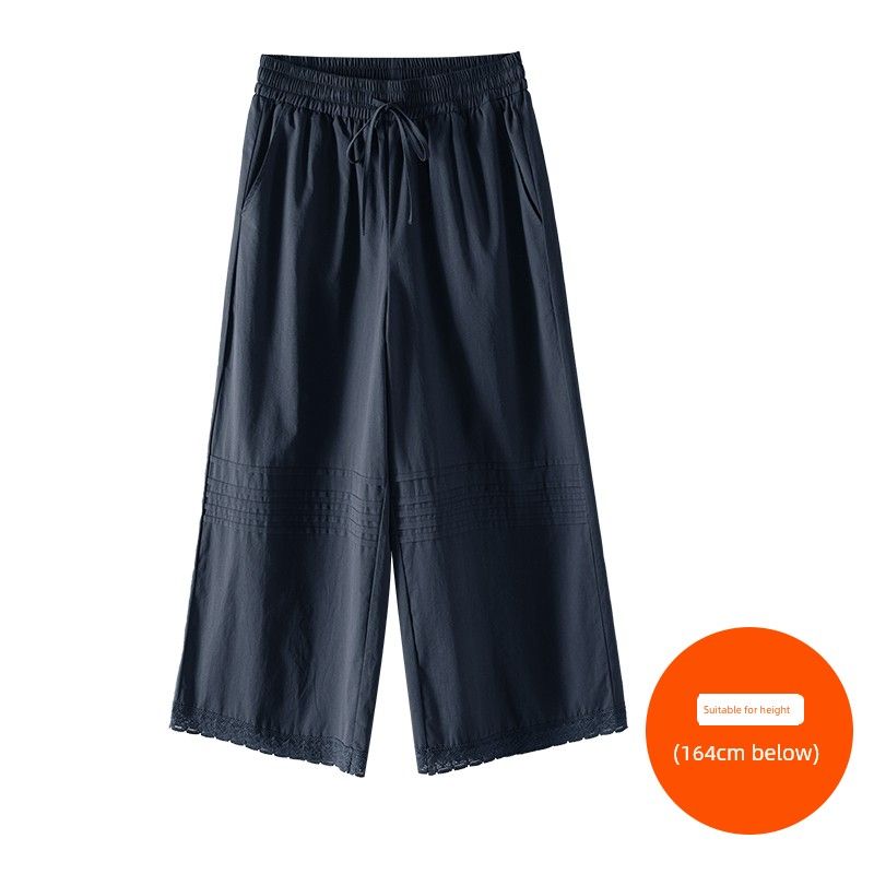 Plus size women clothing [Loose Wide-Leg Pants] Chubby Girl Summer Elastic High Waist Casual Hollow Lace Capri Pants