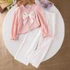 Meisjes 2025 Herfst Zoete 3D Strik Lange Mouwen Top & Broek Set.