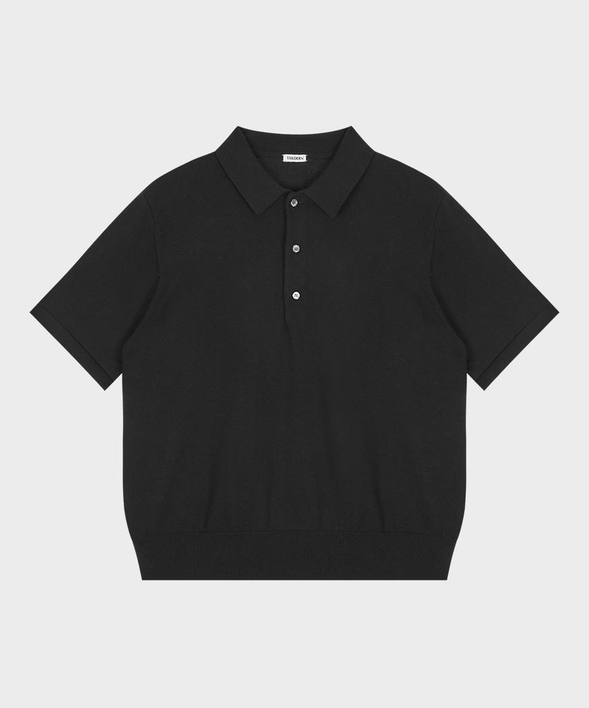 Teildeon Cotton Knit Polo Short Shirt Black
