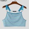 INCERUN Men Strap Sleeveless Striped Cropped Tank Tops Undershirts