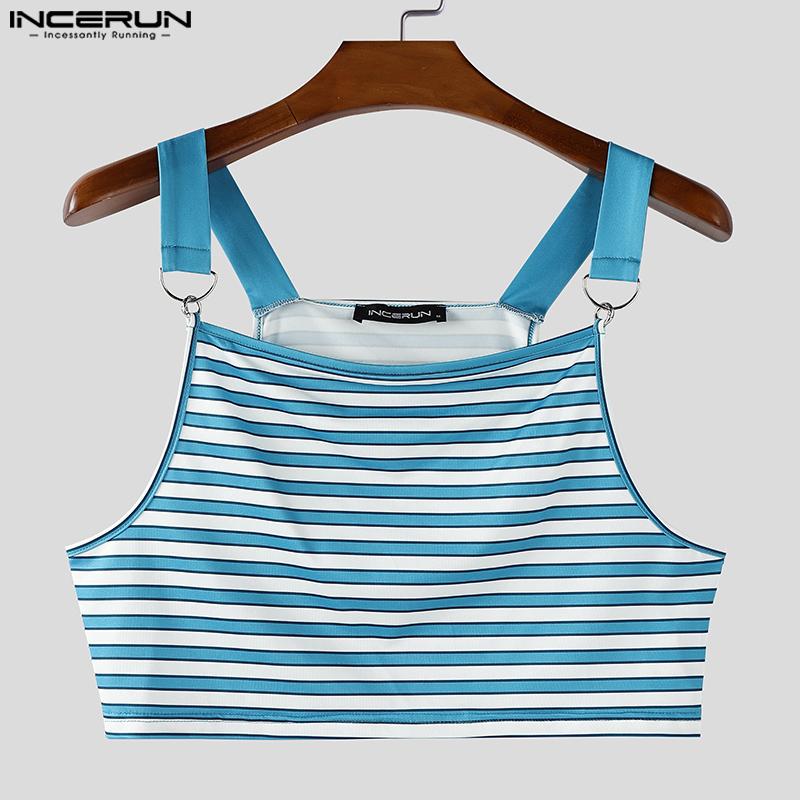 INCERUN Men Strap Sleeveless Striped Cropped Tank Tops Undershirts