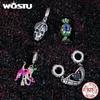 WOSTU 925 Sterling Silver Halloween Gift Skull & Heart Pendant Luminous Witch Charms Evil Eye Candy Beads Fit Bracelet DIY Neckace