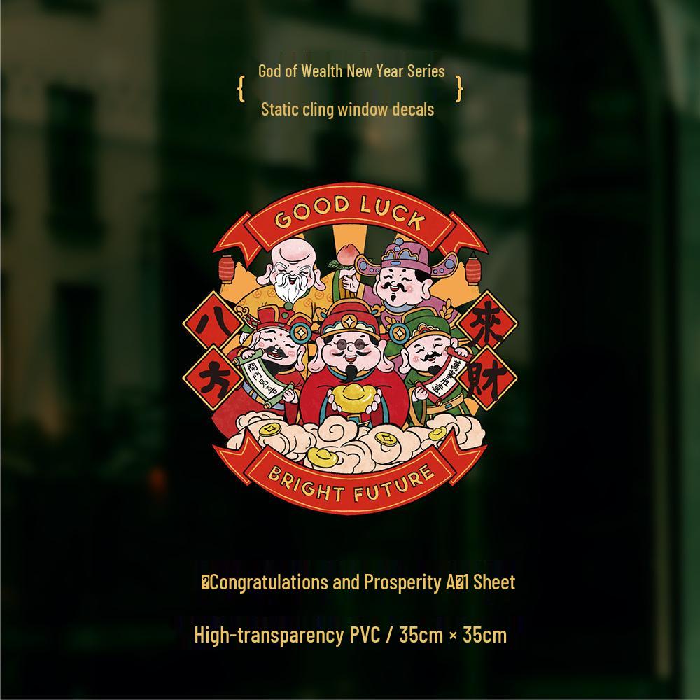 2026 Year of the Horse God of Wealth Glass Sticker: New Year Static Window Cling for Spring Festival