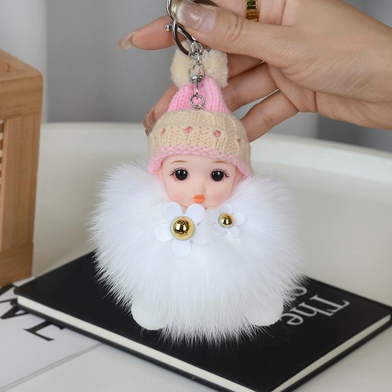 Cute Cute Fun Real Fox Hairball Doll Keychain Car Book Bag Pendant Children's Hairstyle Pendant