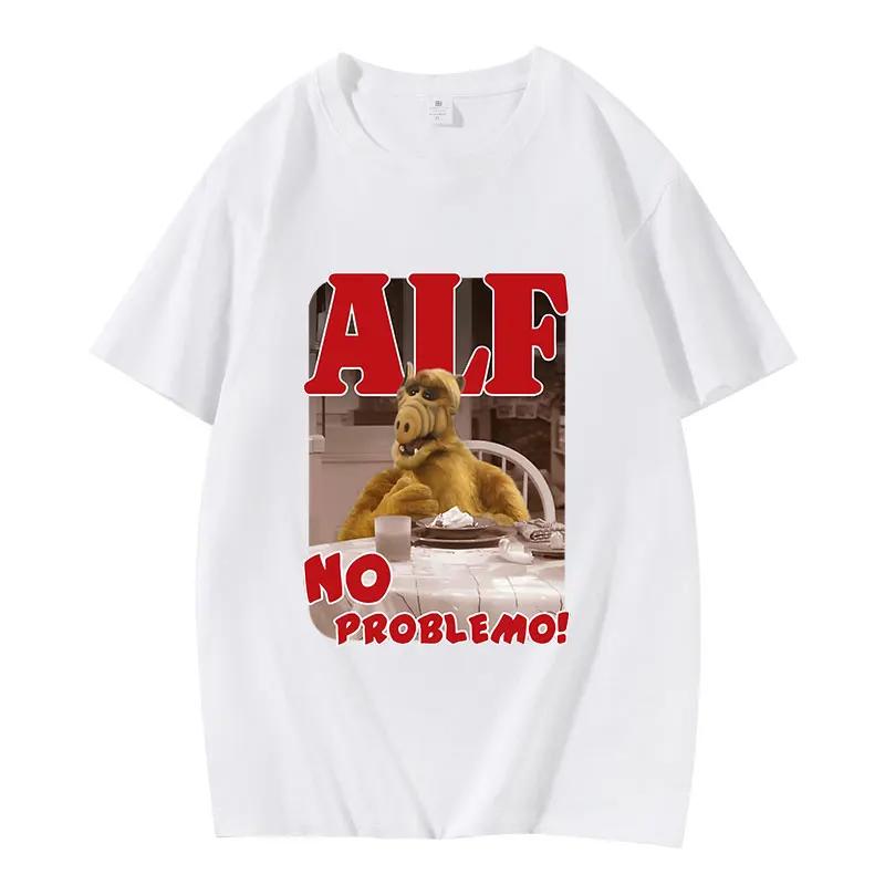 2025 Summer T-shirts ALF NO PROBLEMO Printed Women Short Sleeve Breathable O-Neck Casual Tops All-math Loose Tee Tops