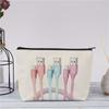 Canvas Charger Storage Pouch Zipper Closure Large Capacity Electronics Bag Print Design Cosmetic Organizer for Office Desk