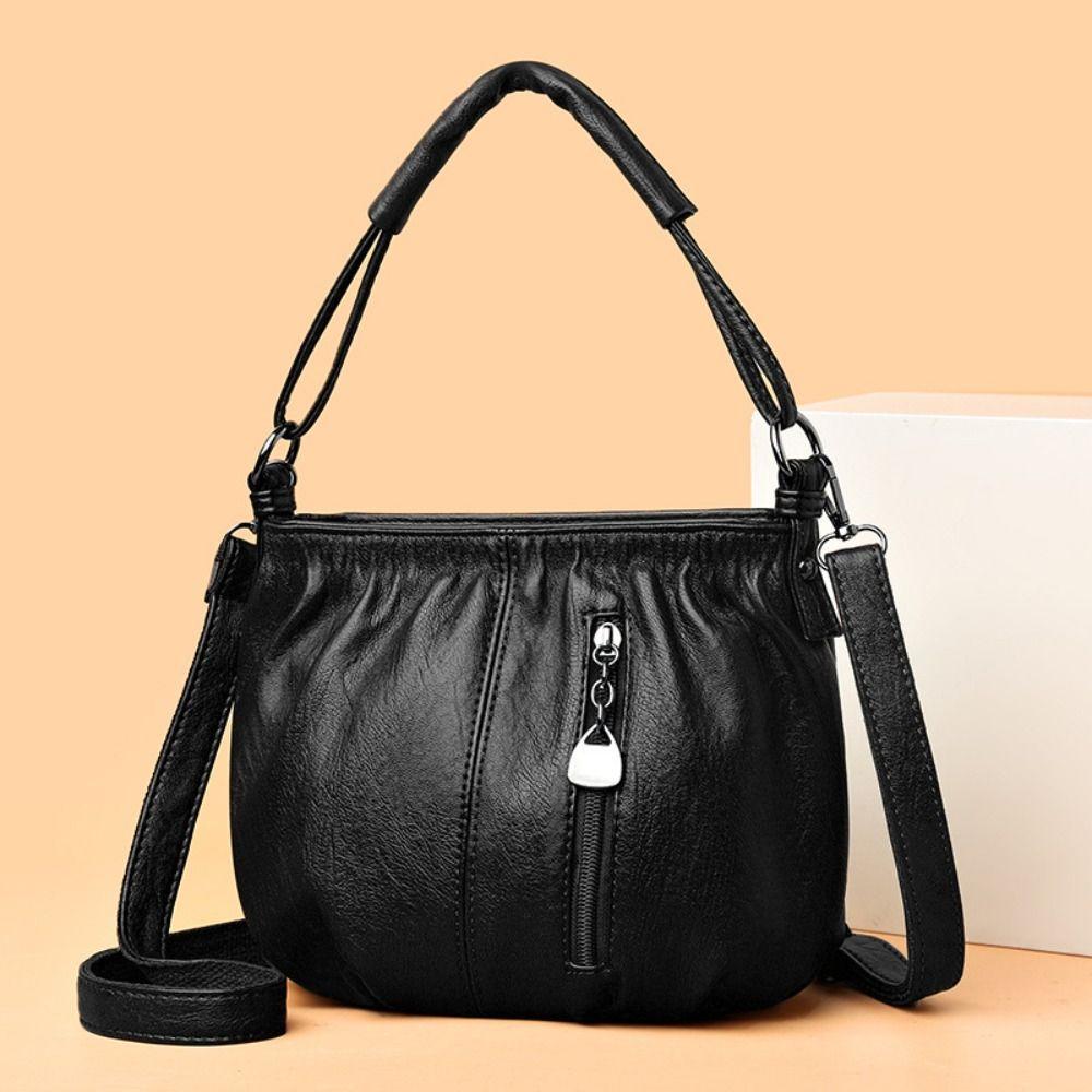Multi-layer Leather Small Shoulder Bag Large-capacity Middle Aged Tote Bag for Mom