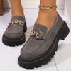 Fashion Metal Decoration Loafers Shoes for Women 2025 Gray Non Slip Platform Casual Shoes Woman Faux Suede Slip On Shoes Mujer