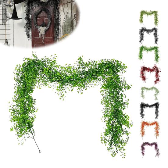Multicolored Seasonal Vines 1.8M Artificial Ivy Vines, Halloween Garland Hanging Plastic Leaves Vine, UV Resistant Flexible for Porch Greenery Indoor