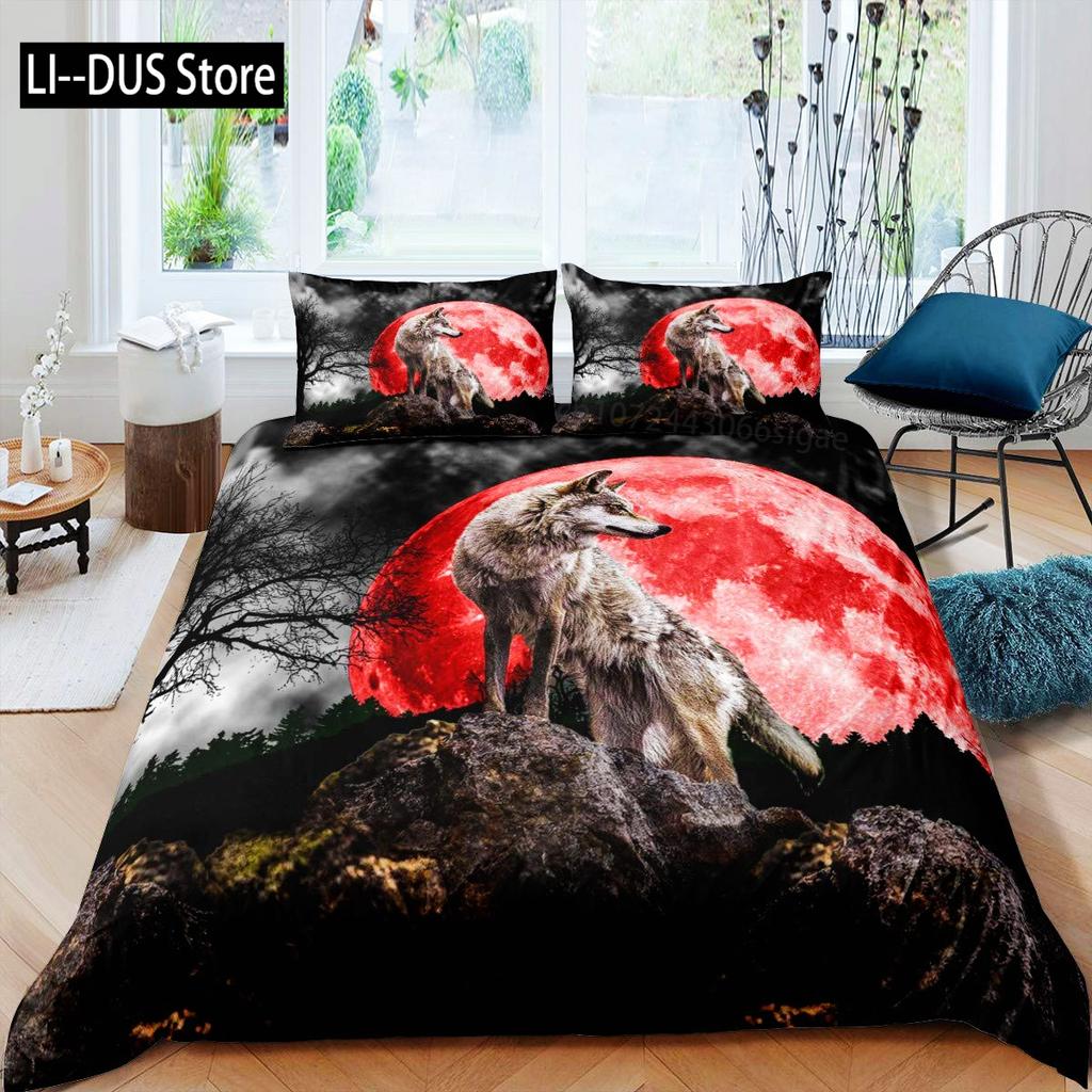 Galaxy Wolf Duvet Cover Set Full Size Bedding Set for Boys Girls Wolf Head Printed Duvet Cove Set 1 Quilt Cover 2 Pillowcases
