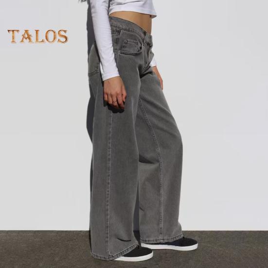 Weite Jeans für Damen, hohe Taille, dehnbare Jeanshose mit Taschen, lässige Jeanshose mit geradem Bein
