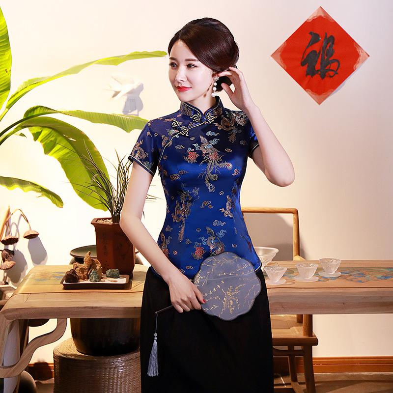 Damen Satinhemd Plus Bluse Chinesischer Stil Tang Kleidung Satinhemd Oberteile Knopfleiste Qipao Damen Hochzeitskleidung