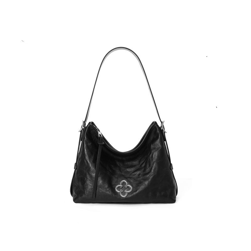 

Tang Jiuzhou Same Hobo Underarm Tote Bag 2025 New High-Grade Pleated Vegetable Tanned Cowhide Shoulder Over-the-shoulder Bag Classy Black Silver Label