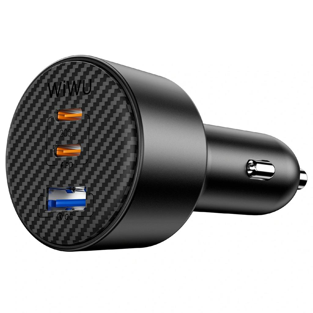 WIWU Wi-CC026 PD 200W Fast Charging Adapter for Vehicle USB A + Dual Type C 3 Ports Car Charger