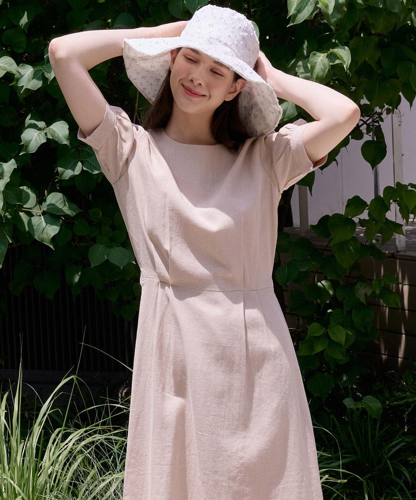 Bye Bye Seop Linen Puff Long Dress Beige [T42]