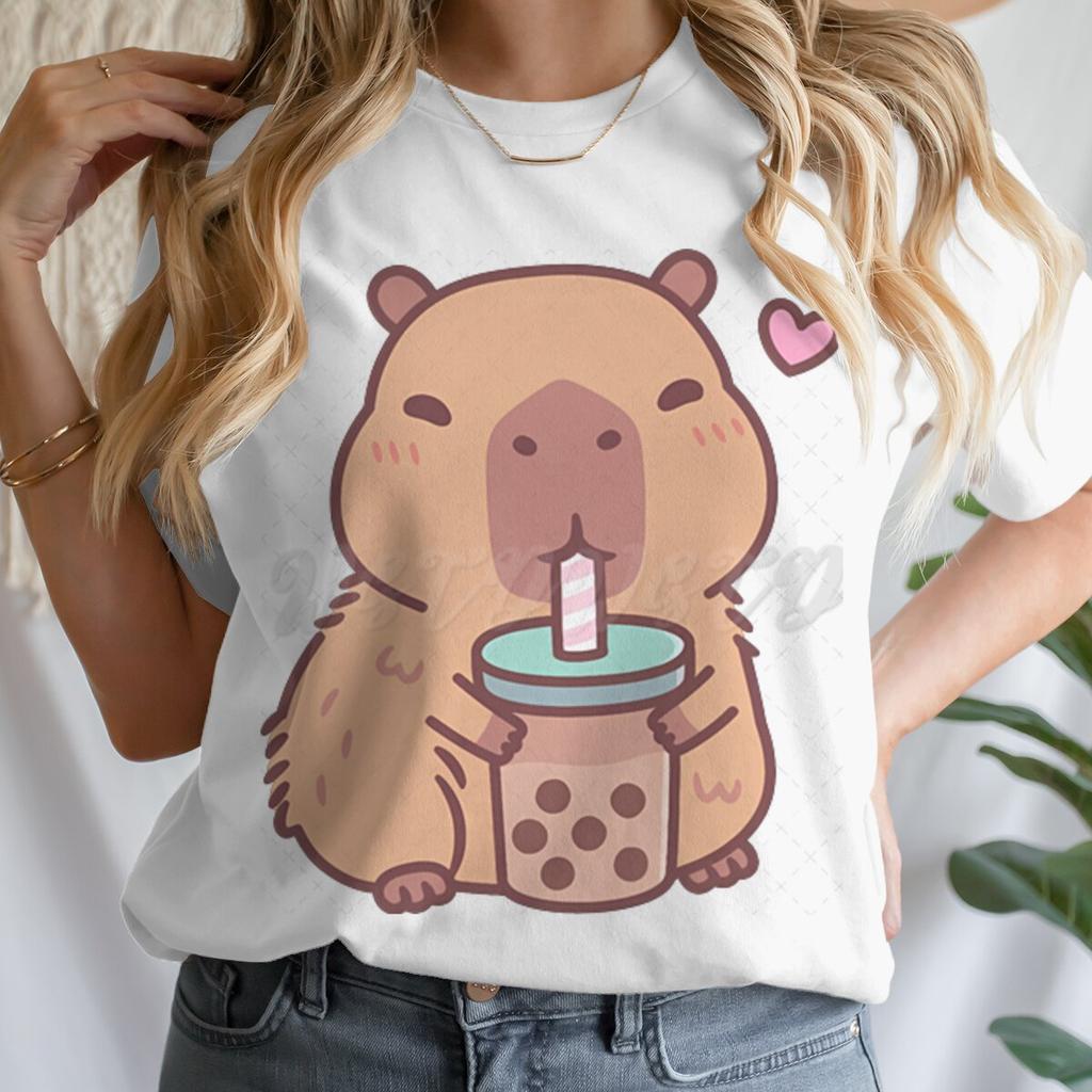 Tie Dye Animal Graphic Lover Gift Shirt Tee Capybara Kawaii Cartoon T-shirts Crew Neck Casual Summer Drink Tops