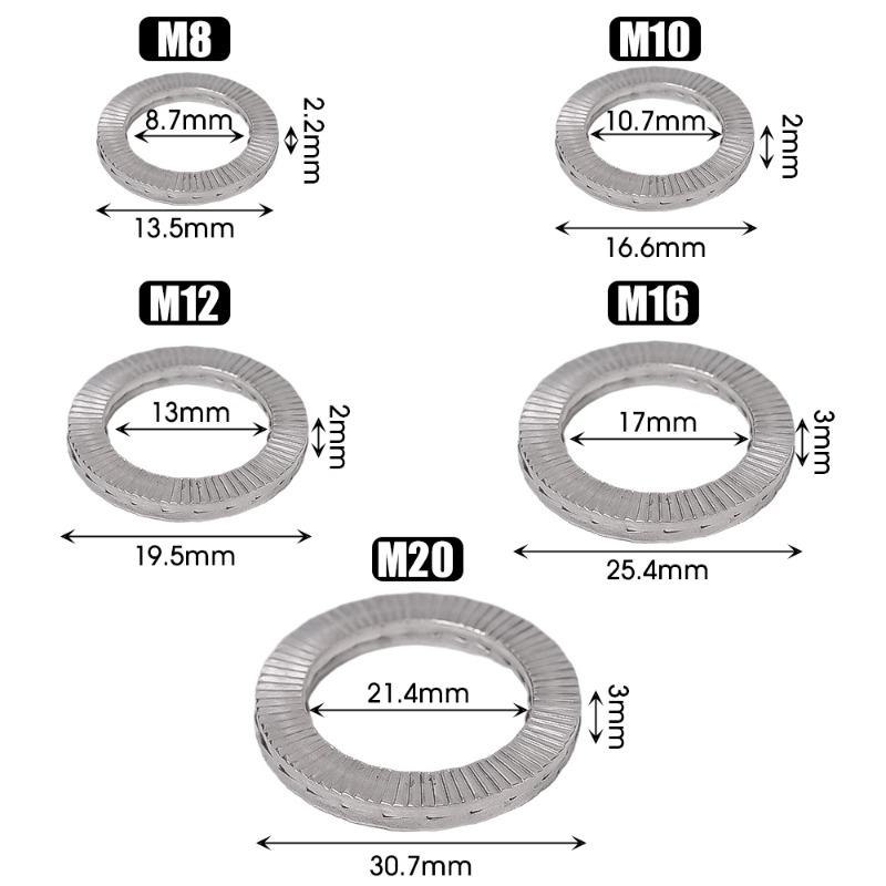 Self Locking Washers Stainless Steel Gasket Dual Stack Wedge Anti Loosening Washer M8 M10 M12 M16 M20 Shock Proof Gasket