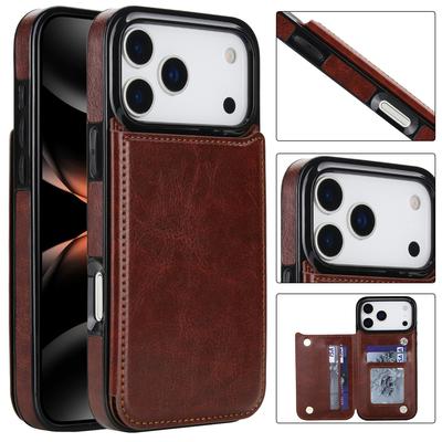 Portfel etui na telefon ze skóry PU dla iPhone 16 Pro/17 i Samsung S26, Vintage etui ochronne z uchwytem na karty
