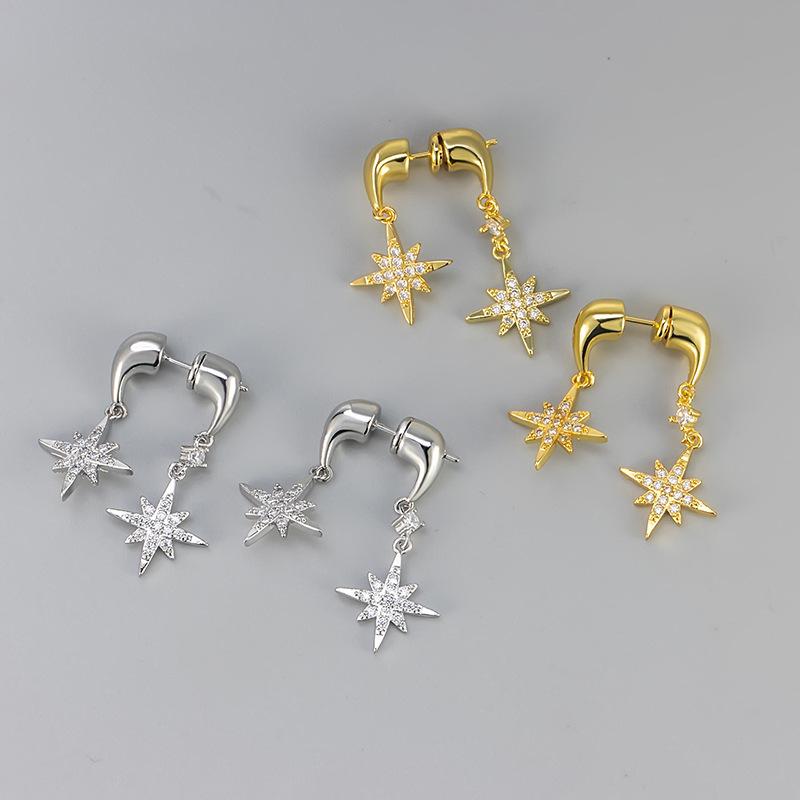 Luxury Back Hanging Eight Pointed Star Rhinestone Earrings For Women Fashionable Temperament High End Exquisite Jewelry