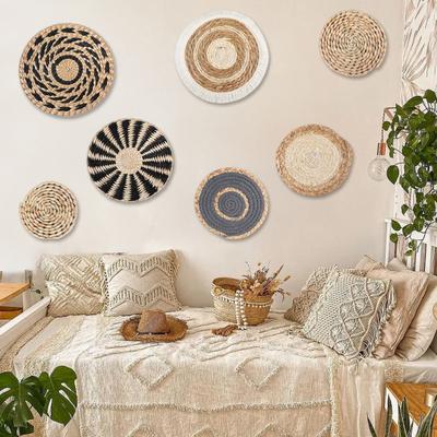 7/9 ks/sada Boho nástěnná dekorace z košíků Ručně tkaná kulatá plochá nástěnná dekorace Bohémská dekorativní rustikální ratanová mořská tráva proutěná nástěnná umělecká díla