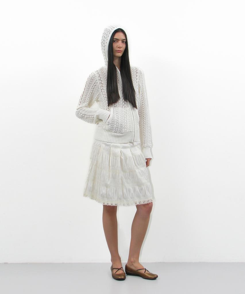 PARTIMENTO WOMEN Openwork Asymmetric Zip-Up Hoodie Knit_Ivory