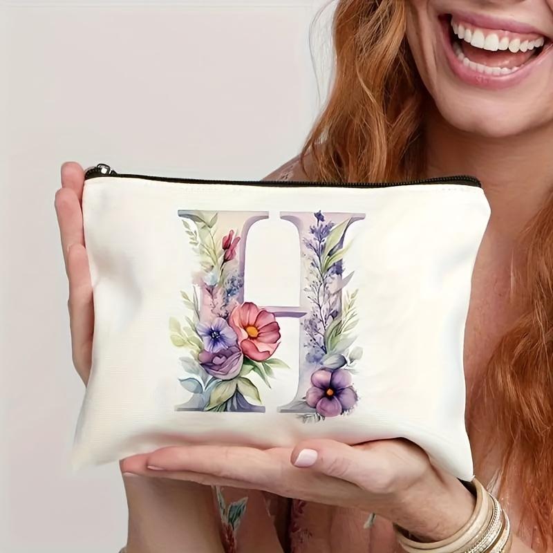 1pc Floral Alphabet Cosmetic Bag -Perfect For Travel, Weddings, And Bachelorette Parties For Bridesmaids And Maid Of Honor