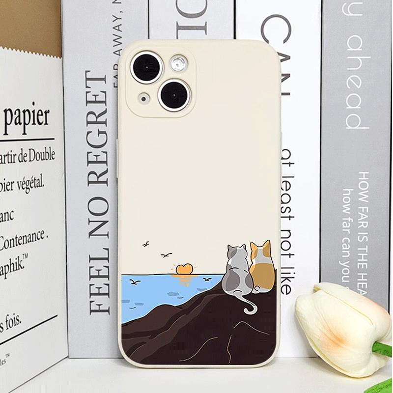 Cute Cartoon Cat Dog Couple Phone Case For iPhone 16 15 14 13 12 11 Pro Max Mini X XS SE 7 8 Plus 16E Shockproof Non-Slip Cover