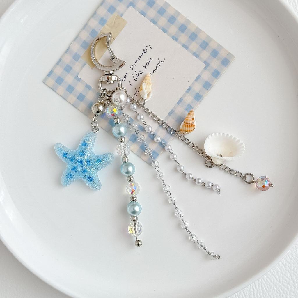 Blue Starfish Pendant Beaded Design Bag Charm Backpack Hanging Piece Car Trend Accessories Gift Bag Charm