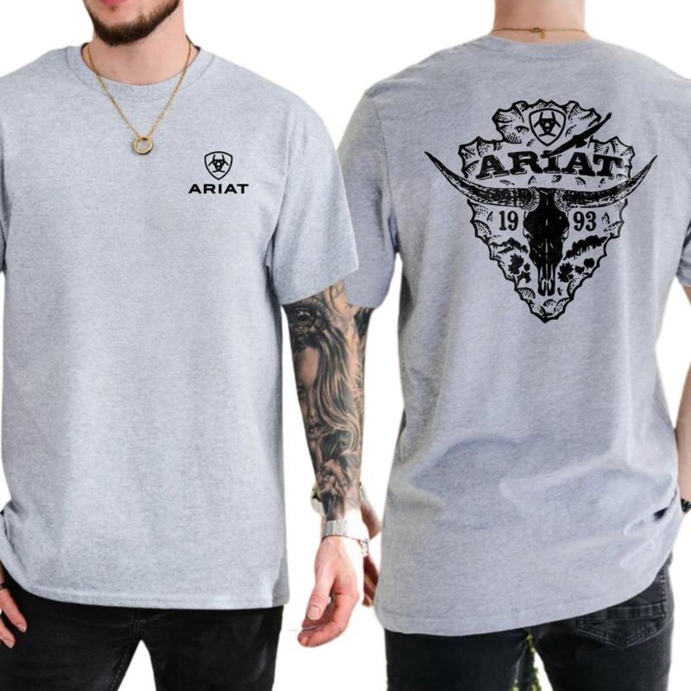 Ariat 1993 Western Rodeo 2-seitiges T-Shirt Wildwest-Stil Grafikshirt Lässige Herrenbekleidung Baumwolle Kurzarmshirt Unisex T-Shirt L