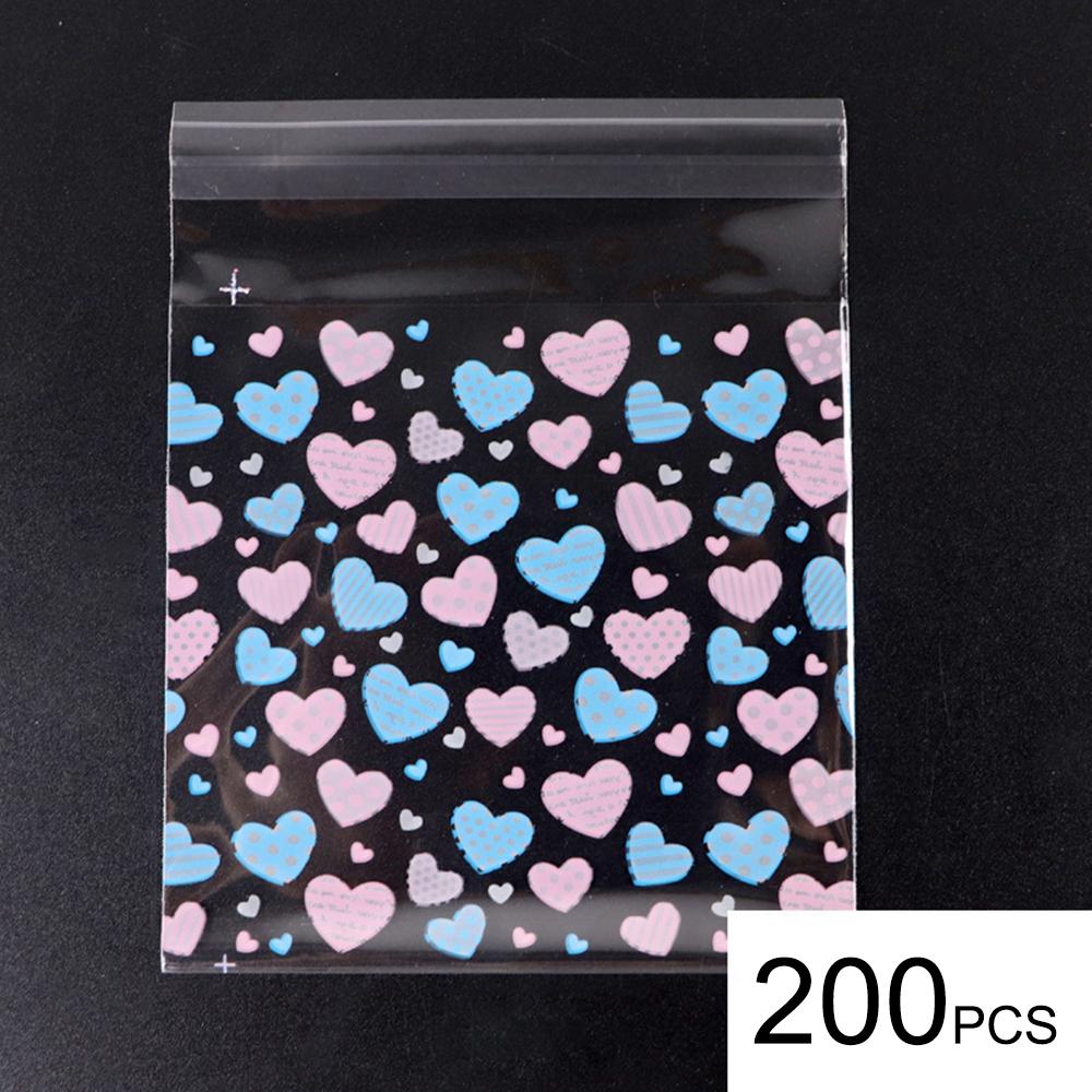 100 Pcs/set Cute Heart Printed Gift Packing Bags Baking Biscuit Food Candy Mini Packaging Bags Orangizer Home Kicthen