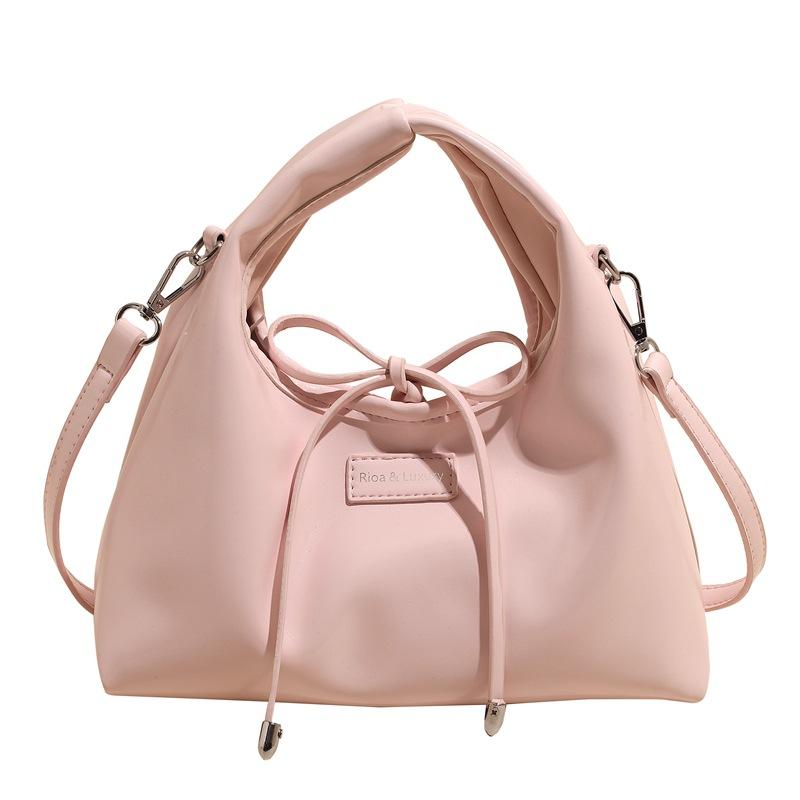 Early Spring New Gentle Wind Solid Color Soft Leather Handbag Bag Women's Simple Straps Bow Versatile Commuter Messenger Bag