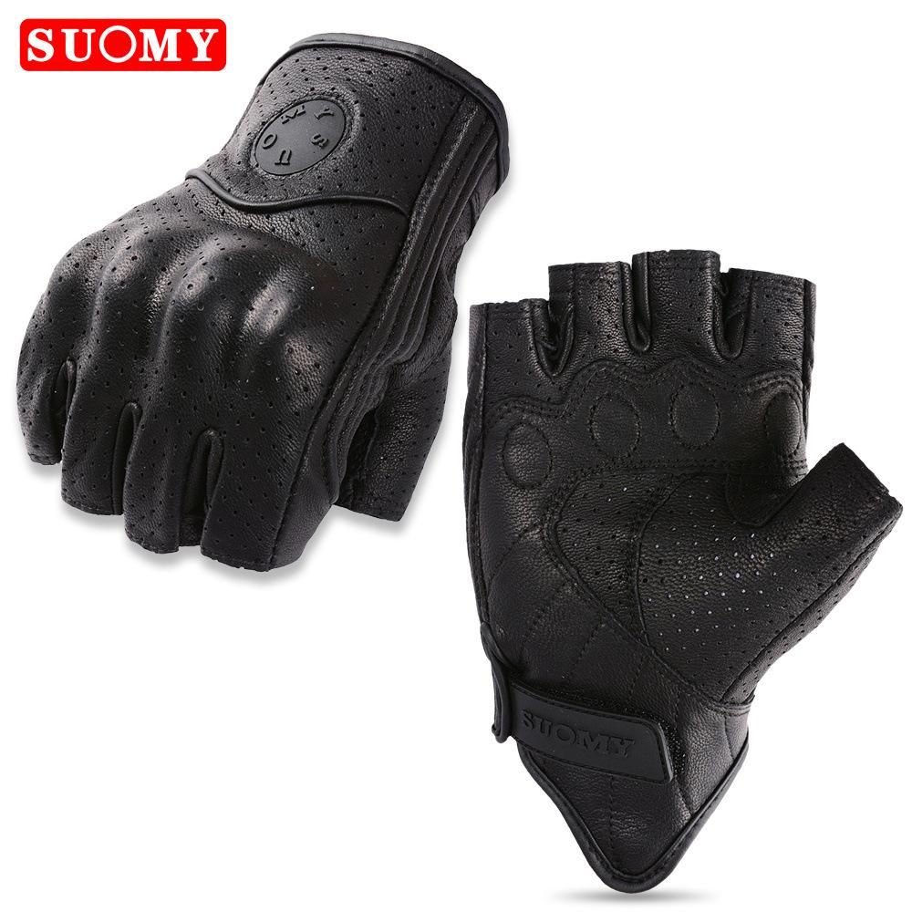 Summer Vintage Leather Motorcycle Half Finger Gloves