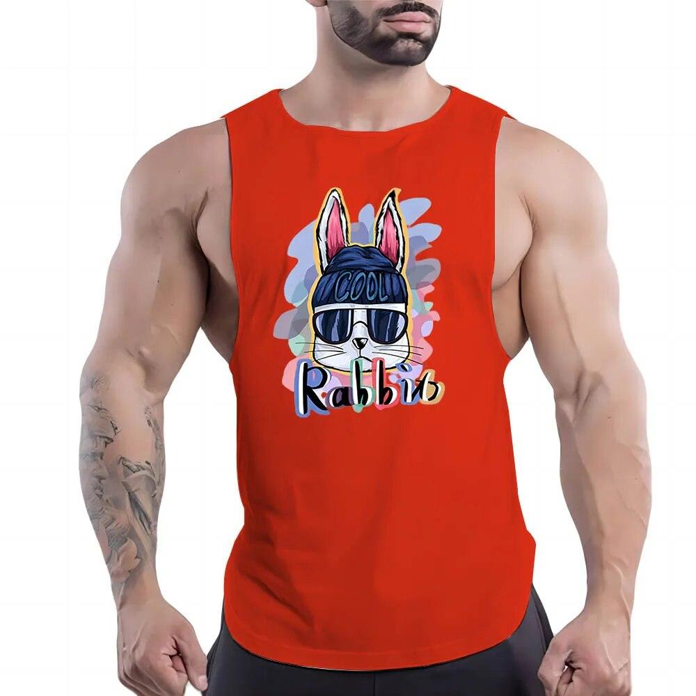 Daily O Collar Breathable Simple Casual Cartoon Animal Print Outdoor Street Style Sleeveless Multi-Color Vest Gym Sports Style