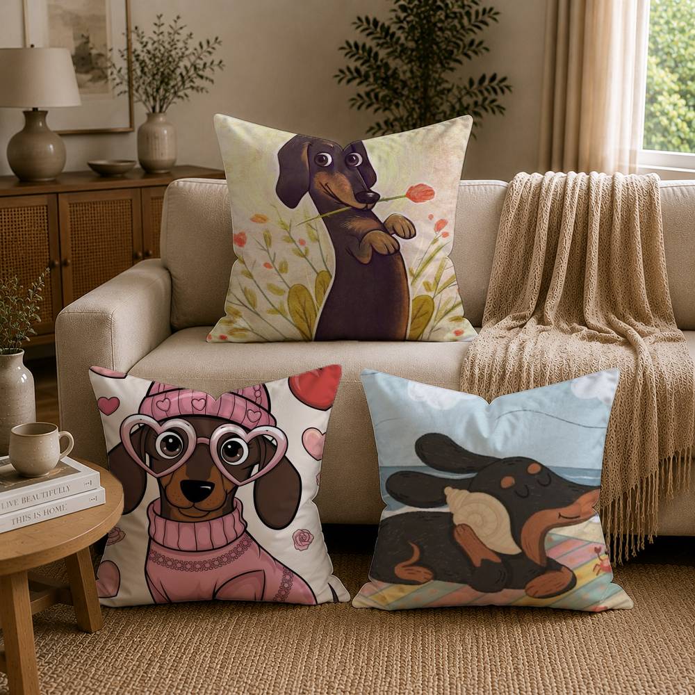 cartoon cute dachshund Pillow Case for Sofa Living Room Home office Decor Protective Cover