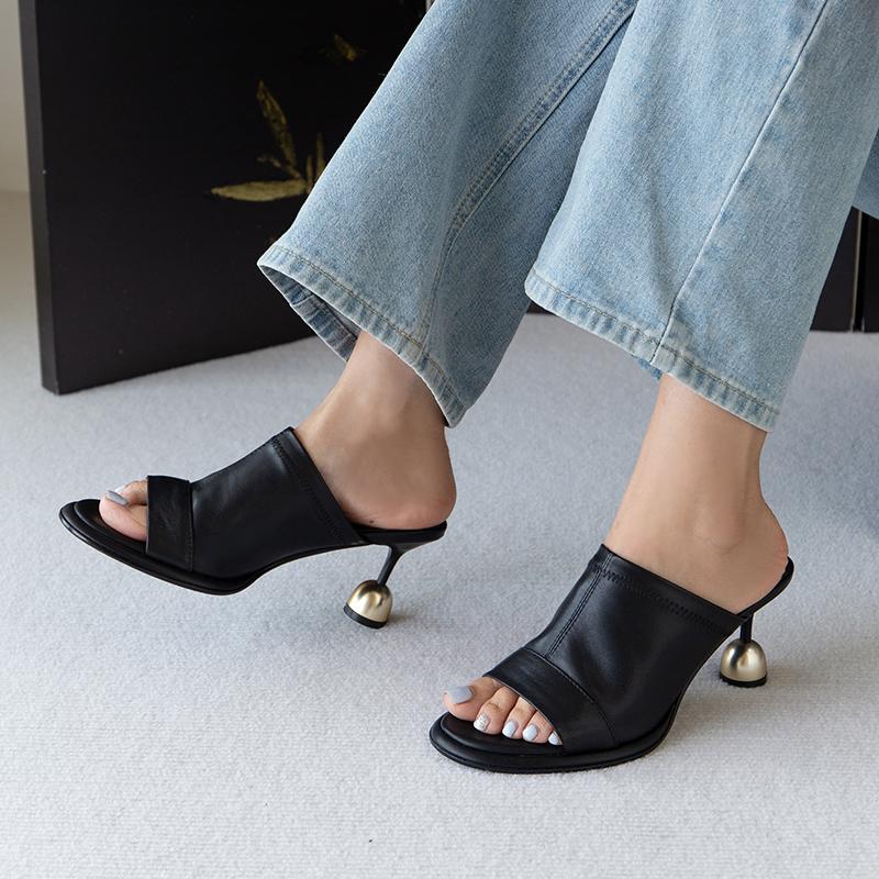 

Fashion 2025 New Women Genuine Leather Sandals High Heels Peep Toe Summer Comfort Casual Black Shoes Woman Female Fashion Pumps Slippers 34 чёрный