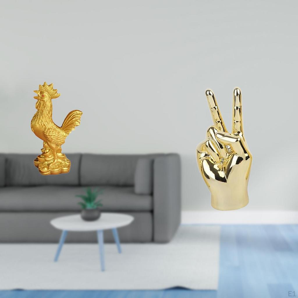 Chicken Figurine Feng Shui Sculpture for Home Decorations Creative Desk Statue Finger Gesture Living