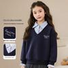 Girls' Faux-Layered Fleece-Lined Polo Sweatshirt