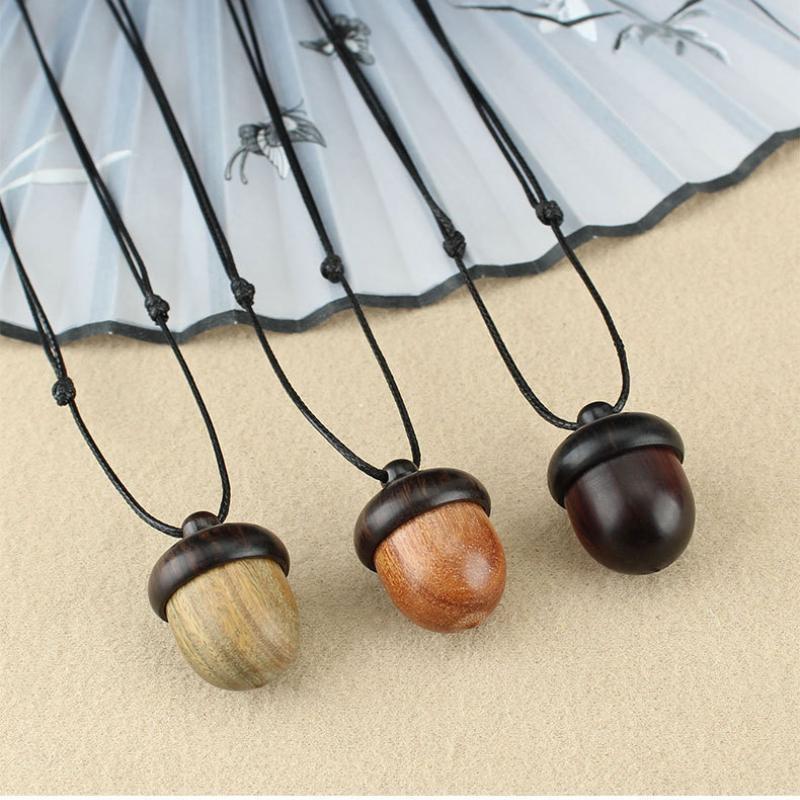 1 stücke Vintage Schraubbare Ebenholz Eichel Anhänger Gawu Box Lange Halskette Tannenzapfen Eichel Design Anhänger Tropfen Halskette Schmuck